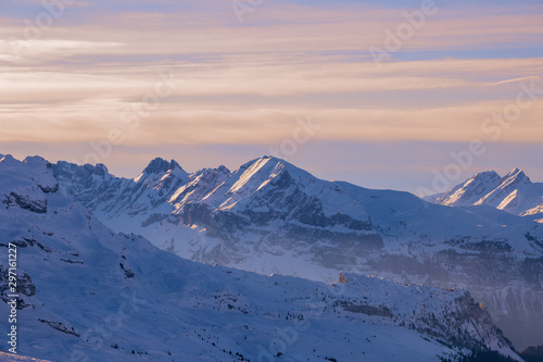Winter Alps landscape at sunset