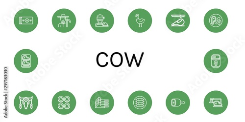 Set of cow icons such as Butter, Farmer, Butcher, Ostrich, Ham, Steak, Cow, Curd, Mutton, Ribs, Condensed milk , cow