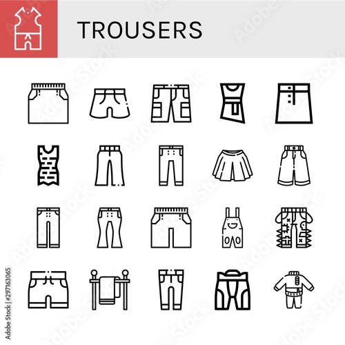 Set of trousers icons such as Clothes  Skirt  Shorts  Blouse  Trousers  Jeans  Overall  Clothes line  Pant   trousers