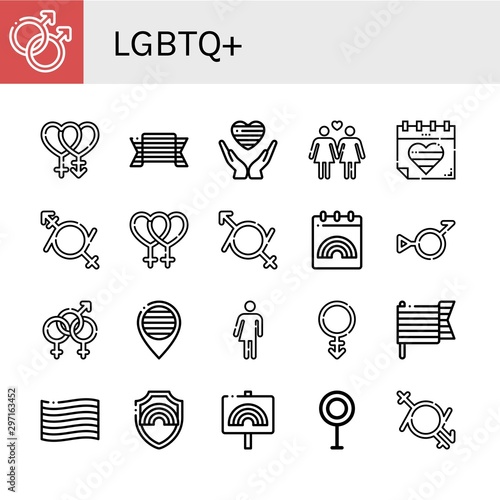 Set of lgbtq+ icons such as Gay, Bisexual, Pride, Lesbian, World pride day, Gender fluid, Bigender, Androgyne, Transvestite , lgbtq+