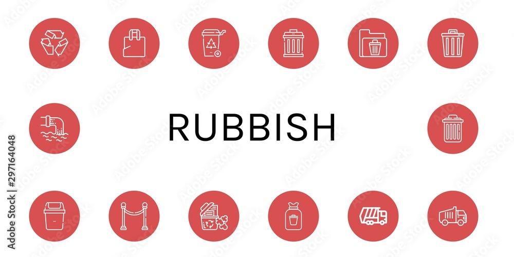 Set of rubbish icons such as Recycle, Plastic bag, Recycle bin, Garbage, Trash, Bin, Separator, Rubbish, Garbage truck, Waste, Delete , rubbish Set of rubbish icons such as Recycle, Plastic bag, Recycle bin, Garbage, Trash, Bin, Separator, Rubbish, Garbage truck, Waste, Delete , rubbish