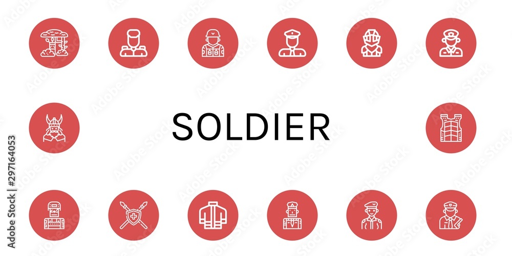 Set of soldier icons such as Camouflage, Military, Soldier, Policeman, Knight, Spear, Firefighter uniform, Viking, Bulletproof vest , soldier Set of soldier icons such as Camouflage, Military, Soldier, Policeman, Knight, Spear, Firefighter uniform, Viking, Bulletproof vest , soldier