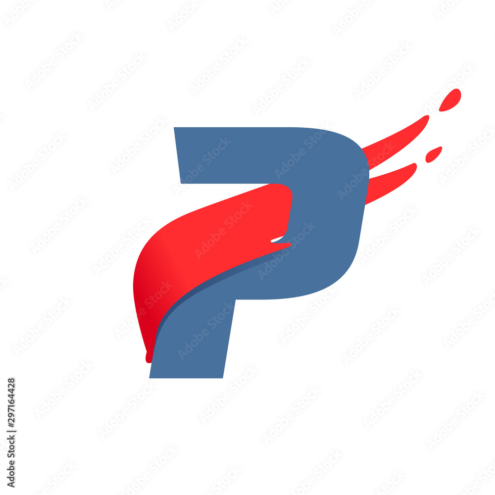 P letter logo with fast speed red flag line. P letter logo with fast speed red flag line.