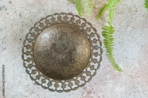 Wallpaper Mural Old brass bowl and green plant Torontodigital.ca