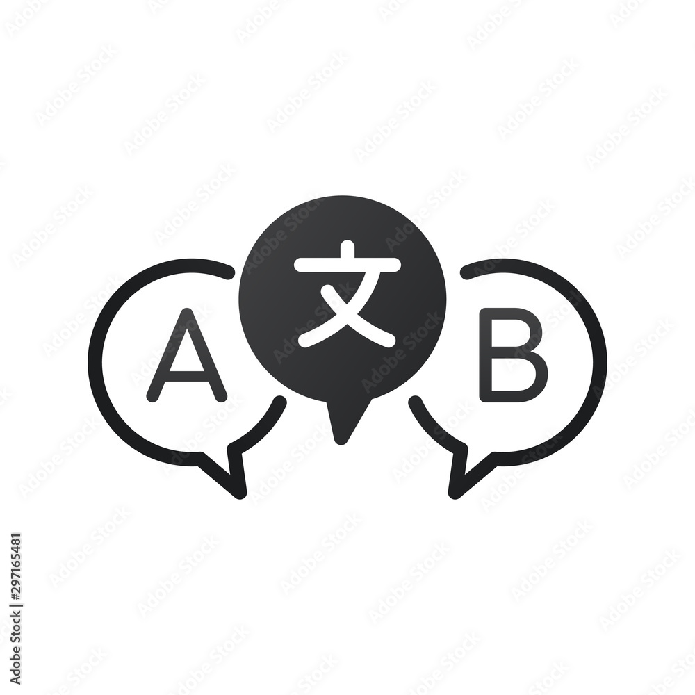 Three chat speech bubbles, language translation icon, chinese to english. International Forum icon. Communication concept. Stock vector illustration isolated on white background. Three chat speech bubbles, language translation icon, chinese to english. International Forum icon. Communication concept. Stock vector illustration isolated on white background.