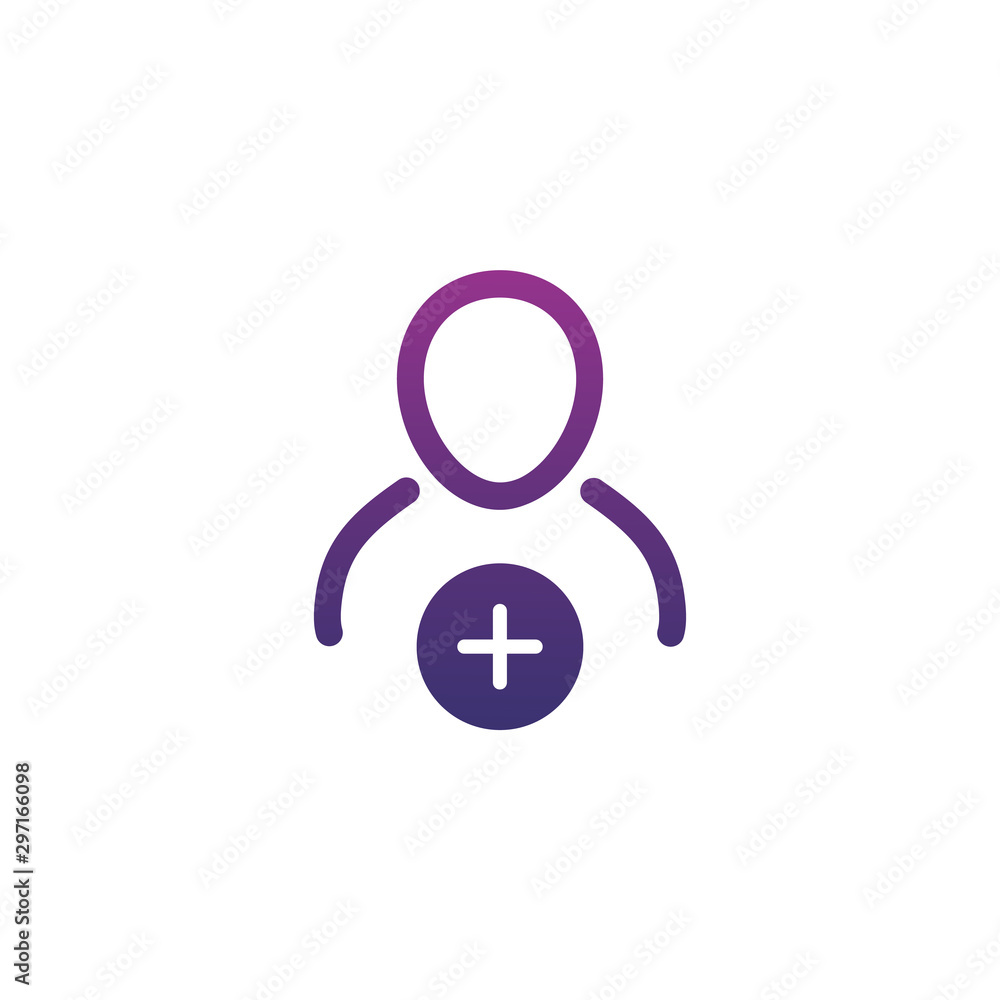 Linear User profile sign web icon with plus glyph. Stock vector illustration isolated on white background. Linear User profile sign web icon with plus glyph. Stock vector illustration isolated on white background.