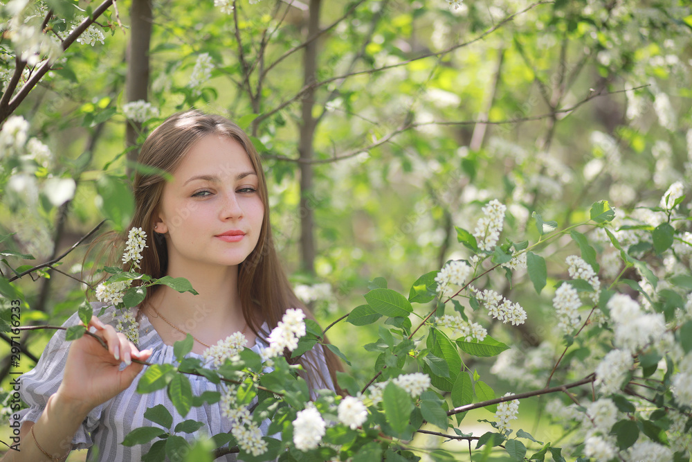 A girl in a spring green park A girl in a spring green park