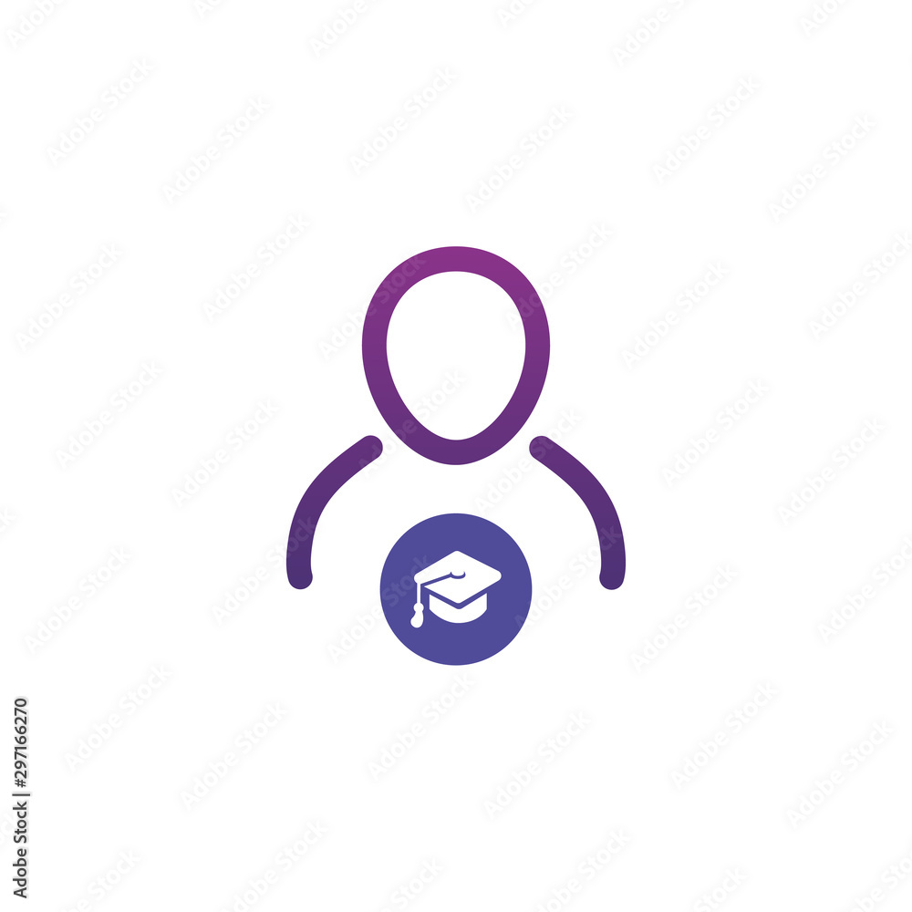 User icon with graduation cap. graduate student icon. Stock Vector illustration isolated on white background User icon with graduation cap. graduate student icon. Stock Vector illustration isolated on white background