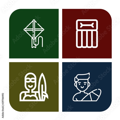Set of kite icons such as Kite, Airbed, Surfer , kite