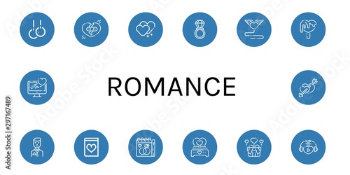Set of romance icons such as Rings, Broken heart, Heart, Wedding ring, Love, Groom, Romantic novel, Wedding day, Hearts , romance