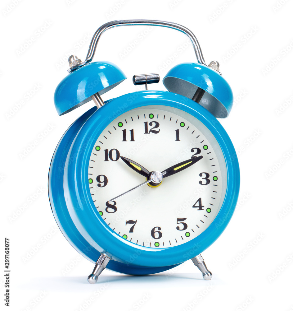 blue alarm clock isolated on white background blue alarm clock isolated on white background