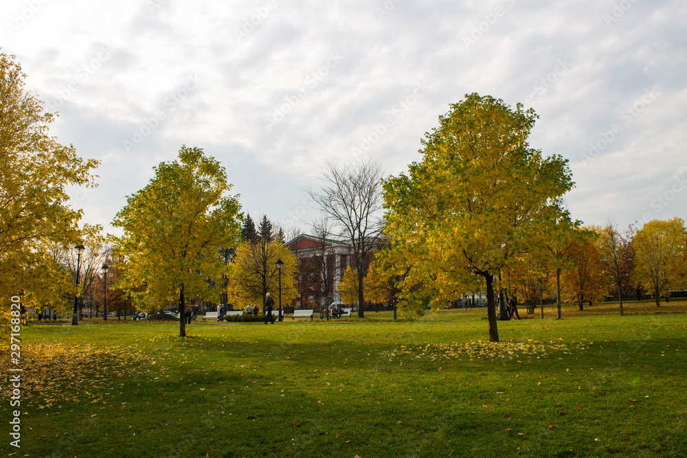 young spectator Theatre in Tsaritsyno on an autumn day among yellowed trees in Moscow Russia