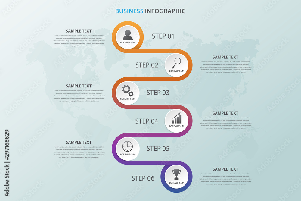 Fototapeta premium infographic template with six step instructions, can use for presentations, workflow layouts, brochures and others