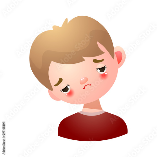 Boy with sad and disappointed face expression vector illustration