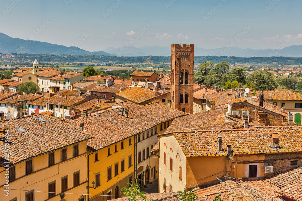 View over Montopoli cityscape from castle hill. Tuscany, Italy.