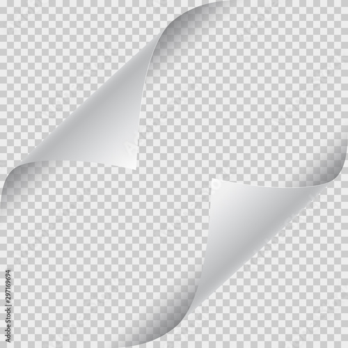  Paper page curl corner, flip turn fold sheet. Page curl with shadow on blank sheet of paper.