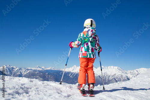 girl on alpine skiing