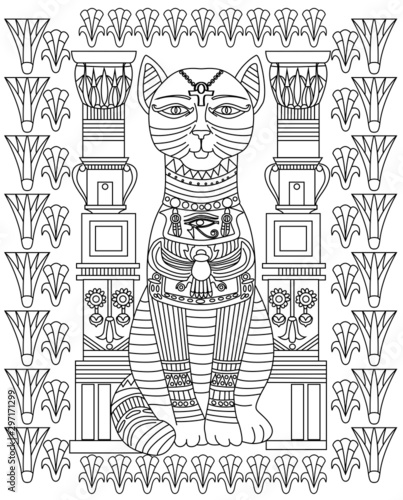 Egyptian goddess depicted with the head of a cat.
Bastet. Vector graphics.