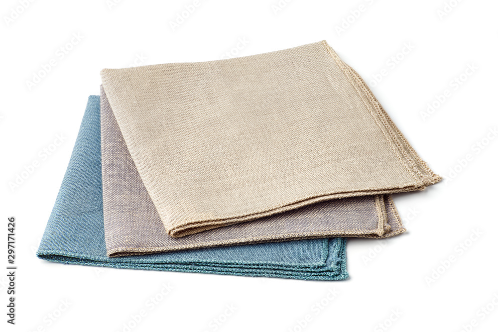 Tthree colorful textile napkins on white background Tthree colorful textile napkins on white background