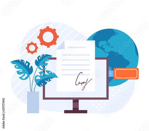 Electronic digital signature concept. Vector flat graphic design illustration