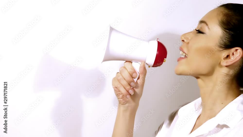 Loopable Beautiful Woman Talking With Megaphone Loopable Beautiful Woman Talking With Megaphone