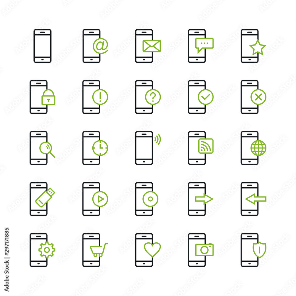 Smartphone Icons. Set of Icons on a White Background. 