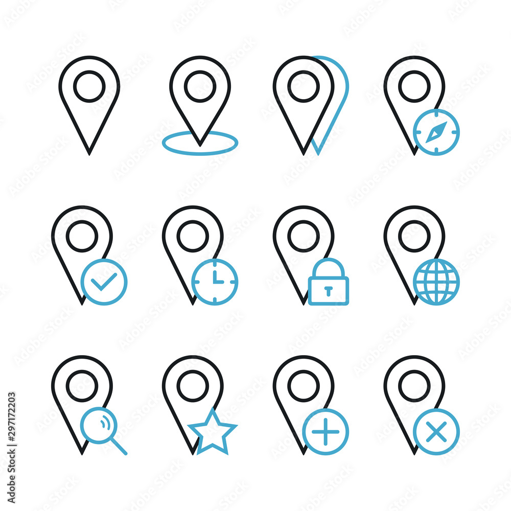 Geolocation Markers. Set of Icons on a White Background. Geolocation Markers. Set of Icons on a White Background.