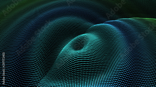 Radial pulse sea. 3D drip drop. Big data grid.