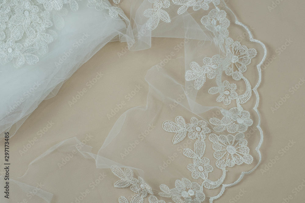 Texture lace fabric. lace on white background studio. thin fabric made of yarn or thread. a background image of ivory-colored lace cloth. White lace on beige background. Texture lace fabric. lace on white background studio. thin fabric made of yarn or thread. a background image of ivory-colored lace cloth. White lace on beige background.
