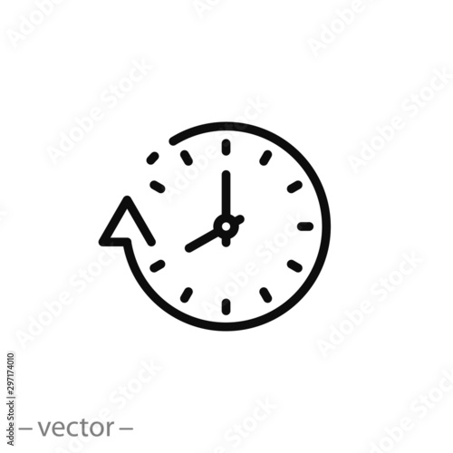 clock icon, arrow around past day, one time daylight, thin line web symbol on white background - editable stroke vector illustration eps10