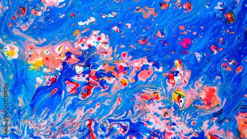 Abstract blue painting on canvas using liquid acrylic technique. Marble slice texture © yolya_ilyasova