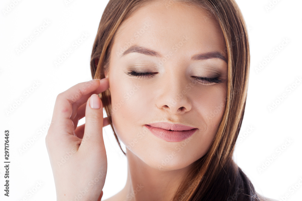 healthy lifestyle and face care. Portrait of a young beautiful woman with closed eyes, close-up healthy lifestyle and face care. Portrait of a young beautiful woman with closed eyes, close-up