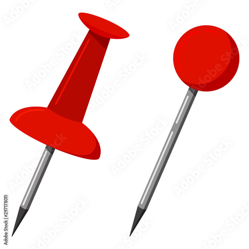 Red push office map pin markers icon set isolated on white background.
