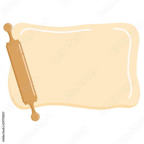 Wooden rolling pin and rolled dough icon flat design cartoon style isolated on white background.