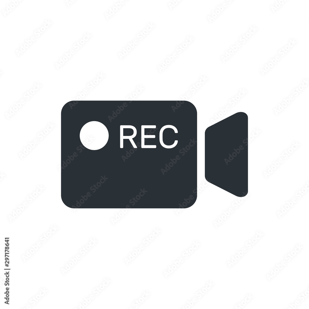 flat vector image on white background, camcorder icon with recording inscription flat vector image on white background, camcorder icon with recording inscription