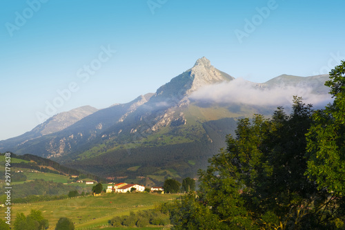 landscape of farms and mountains in Euskadi