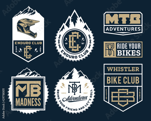 Vector mountain biking adventures, parks, clubs logo, badges and icons