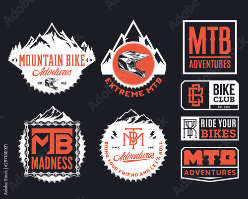 Vector mountain biking adventures, parks, clubs logo, badges and icons
