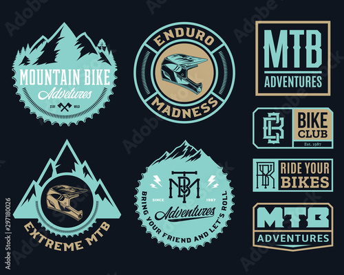 Vector mountain biking adventures, parks, clubs logo, badges and icons