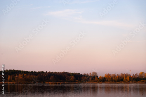 Lake at sunset. Calm scenery