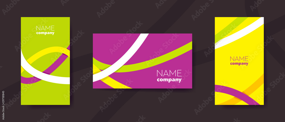 Set of three color abstract business templates with graphic elements and text. 