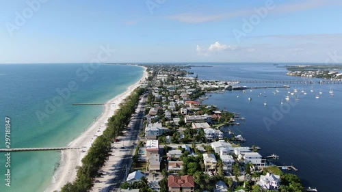 Aerial view of Anna Maria Island town and beaches, barrier island on Florida Gulf Coast. Manatee County. USA photo