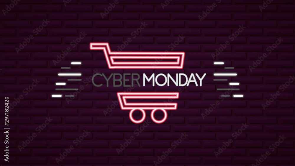 cyber monday neon lights animation with shopping cart cyber monday neon lights animation with shopping cart