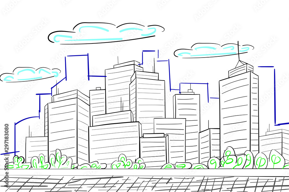 sketch of cityscape with buildings. EPS-10