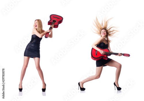 Woman playing guitar isolated on the white