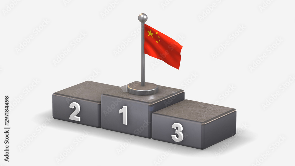 China 3D waving flag illustration on winner podium. China 3D waving flag illustration on winner podium.