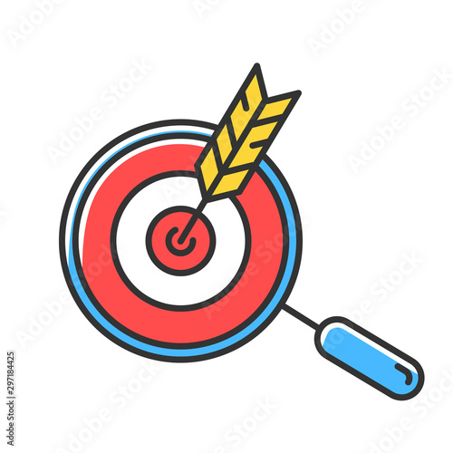 Choose niche red color icon. Arrow hit target. Search and goal achievement. Customer attraction strategy. Target advertising. Business plan successful implementation. Isolated vector illustration