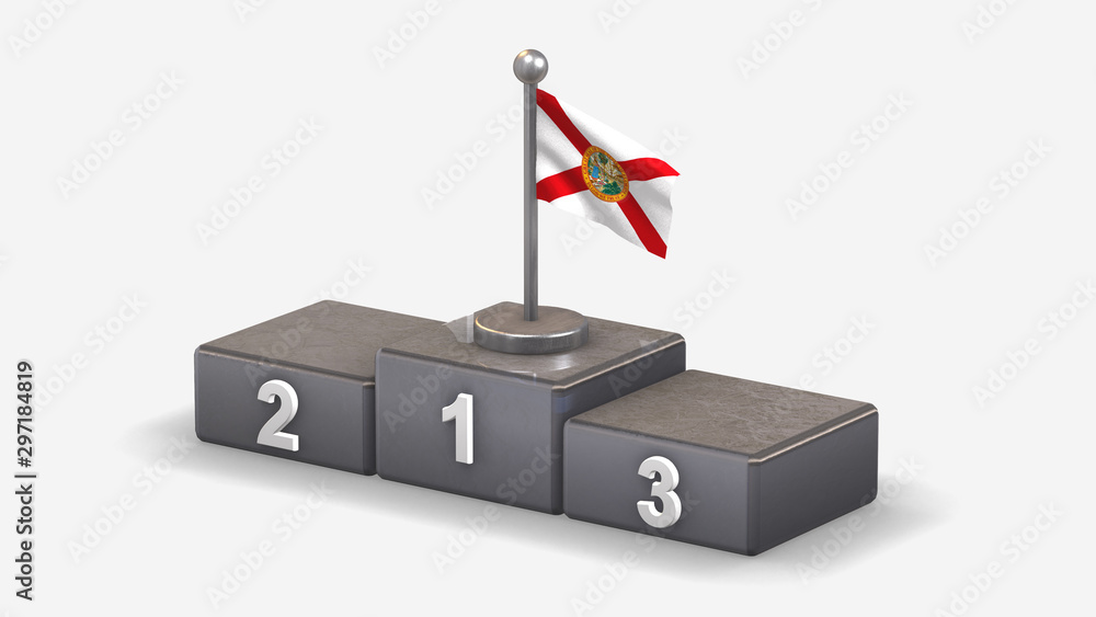 Florida 3D waving flag illustration on winner podium. Florida 3D waving flag illustration on winner podium.