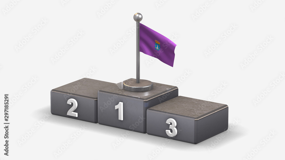 La Coruna 3D waving flag illustration on winner podium. La Coruna 3D waving flag illustration on winner podium.