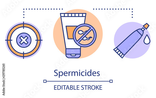 Spermicides concept icon. Contraceptive substance. Birth control method. Preventing pregnancy. Spermicidal lube. Safe sex idea thin line illustration. Vector isolated outline drawing. Editable stroke